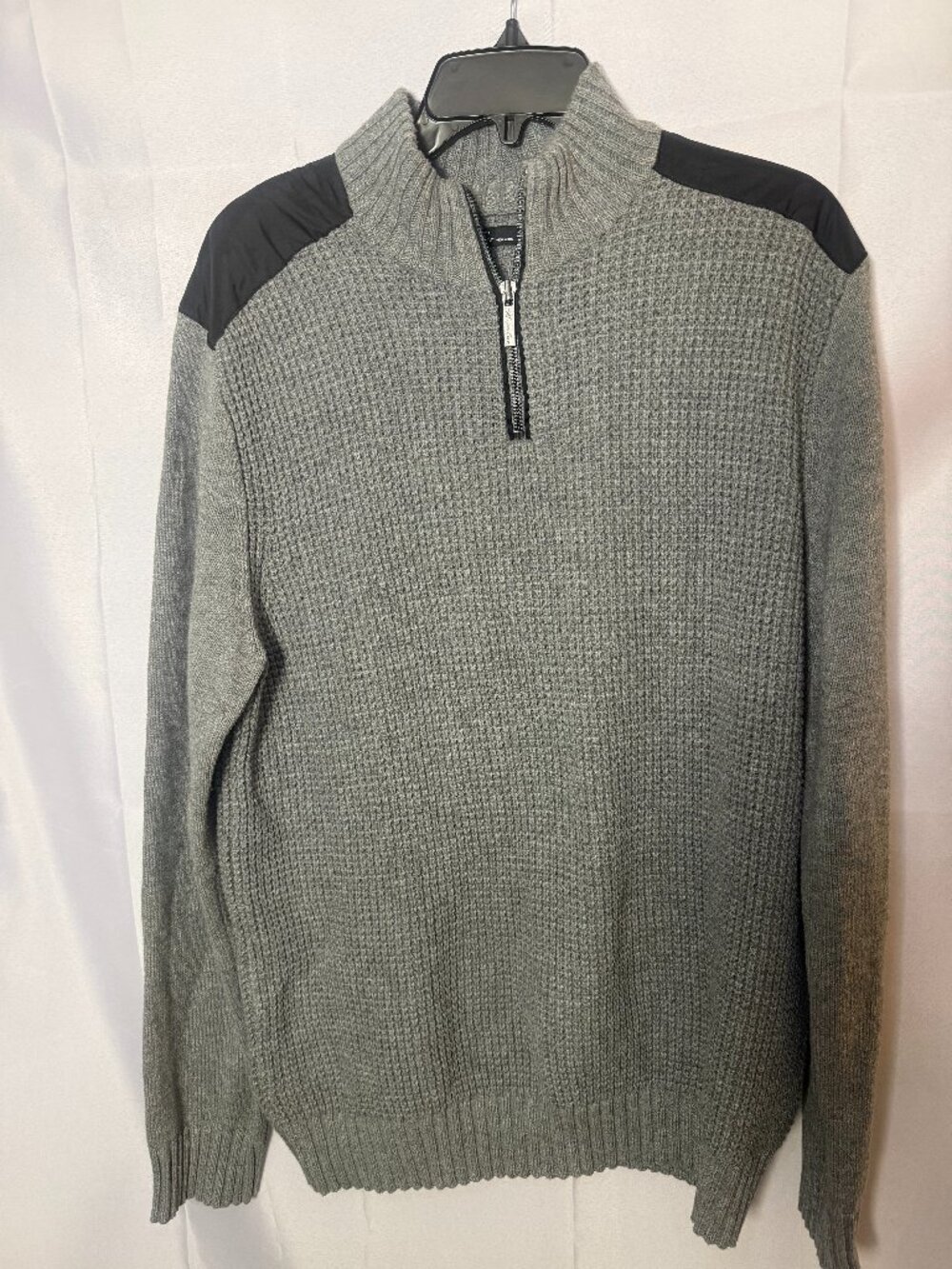 Kenneth Cole New York Gray Quarter-Zip Textured Sweater XL Cotton Blend